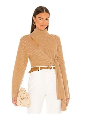 Jonathan Simkhai Women's Tan Amaris
Wrap Turtle-Neck Sweater Size Small